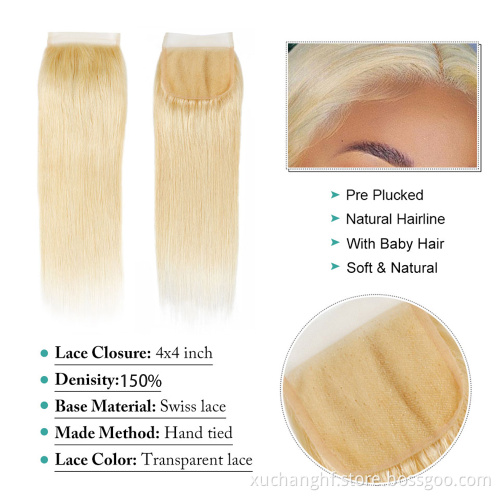 Wholesale 613 Cuticle Aligned Virgin Hair,Russian Blonde Virgin Human Hair Bundles With Closure Free Sample Human Hair Extension